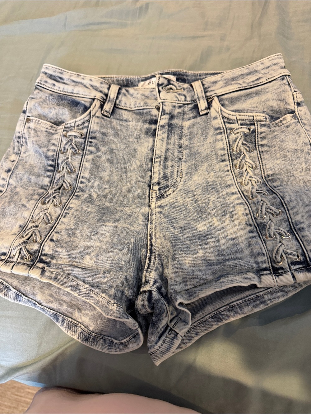 Guess High-Rise Lace-Up Denim Shorts